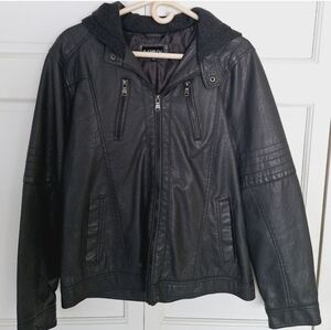 Carbon men's faux leather hooded jacket